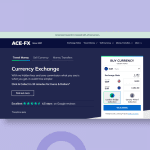 Screenshot of Ace-FX website on purple background