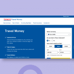 Screenshot of Tesco Travel Money webpage on a green background